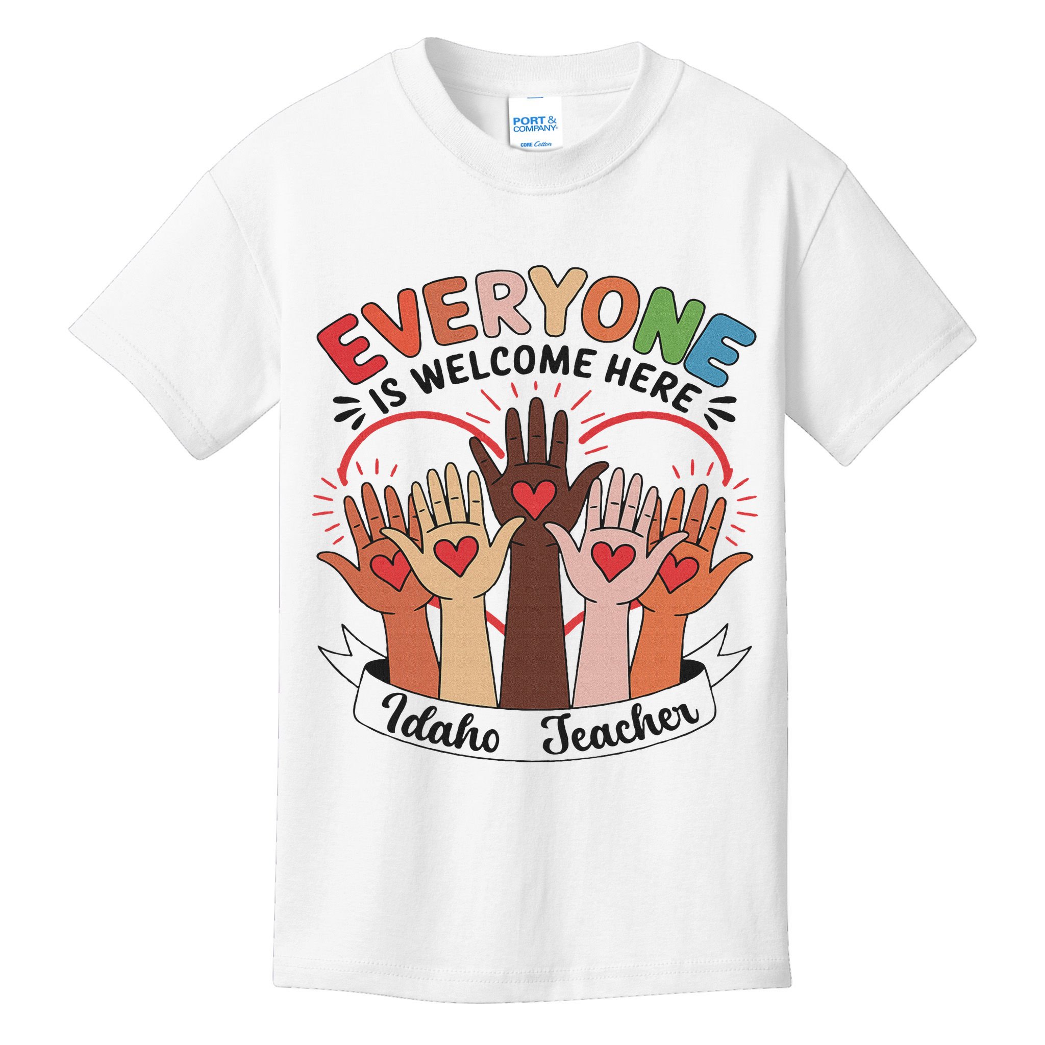 Everyone Is Welcome Here Idaho Teacher Kids T-Shirt