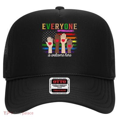 Everyone Is Welcome Here Funny Teacher Quote Women High Crown Mesh Back Trucker Hat