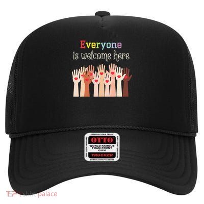 Everyone Is Welcome Here Idaho Teacher High Crown Mesh Back Trucker Hat