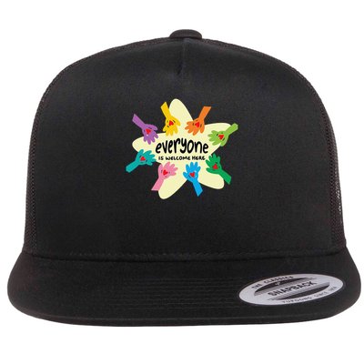 Everyone Is Welcome Here Idaho Teacher For Everyone Flat Bill Trucker Hat