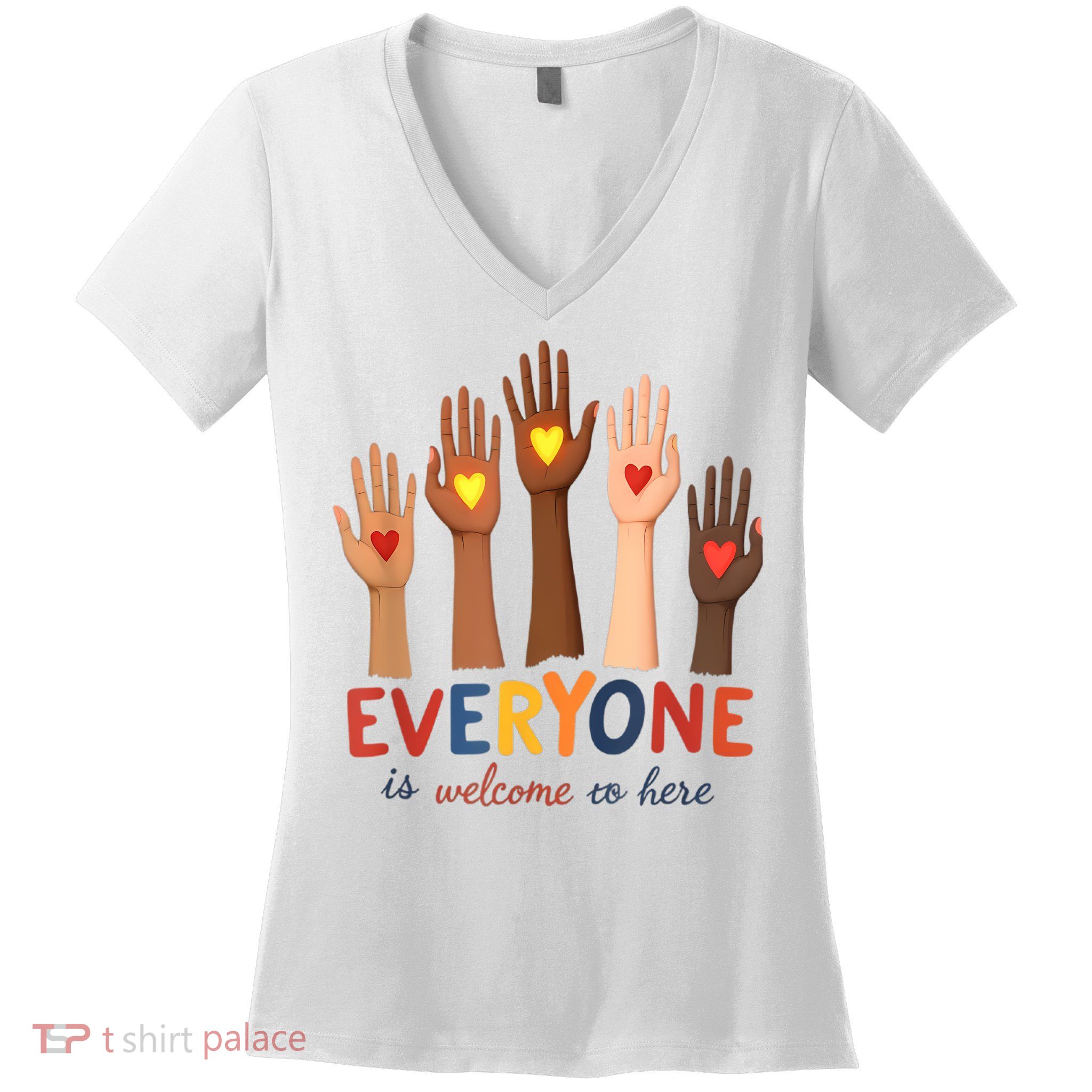 Everyone Is Welcome Here Idaho Teacher Belongs Educator Women's V-Neck T-Shirt