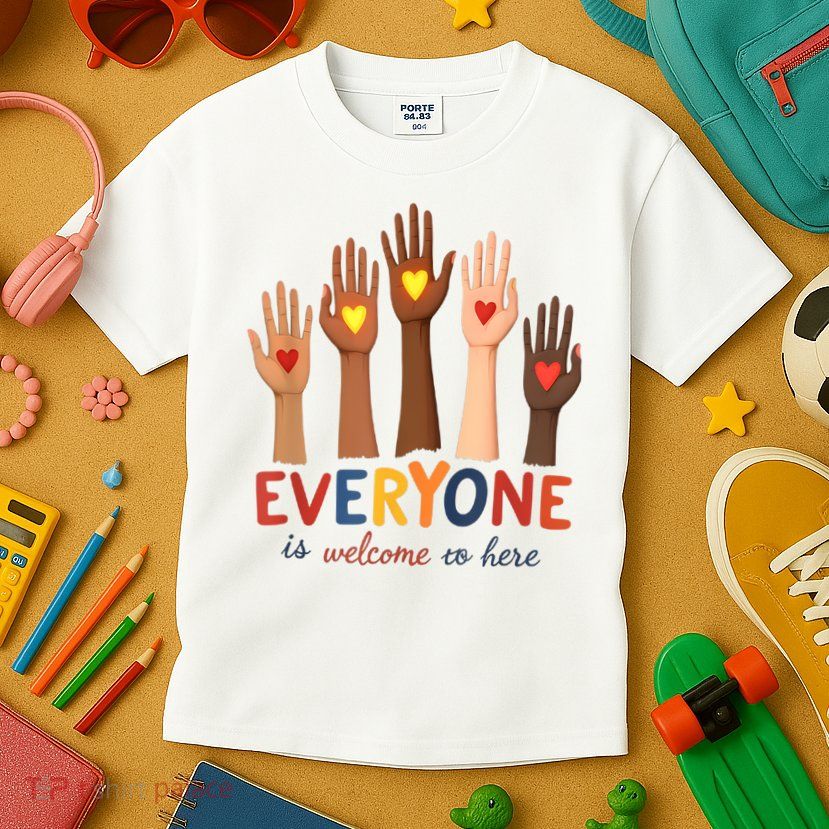 Everyone Is Welcome Here Idaho Teacher Belongs Educator Kids T-Shirt