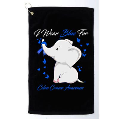 Elephant I Wear Blue For Colon Cancer Awareness Gift Platinum Collection Golf Towel