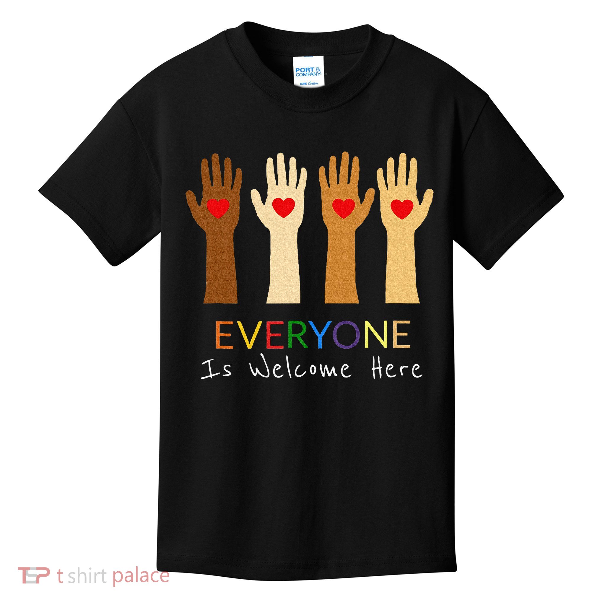 Everyone Is Welcome Here Idaho Teacher Heart Hands Kids T-Shirt