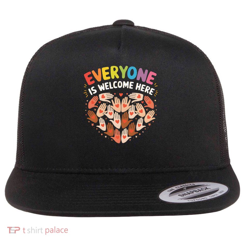 Everyone Is Welcome Here Idaho Teacher Support Diversity Flat Bill Trucker Hat