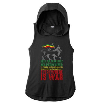 Everywhere Is War Haile Selassie Speech Judah Lion Reggae Ladies PosiCharge Tri-Blend Wicking Draft Hoodie Tank