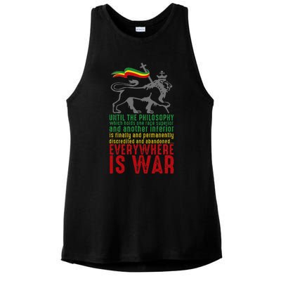 Everywhere Is War Haile Selassie Speech Judah Lion Reggae Ladies PosiCharge Tri-Blend Wicking Tank