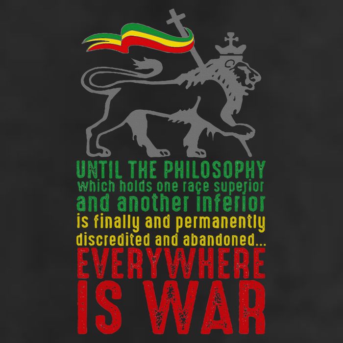 Everywhere Is War Haile Selassie Speech Judah Lion Reggae 7 Panel Mesh Trucker Snapback Hat