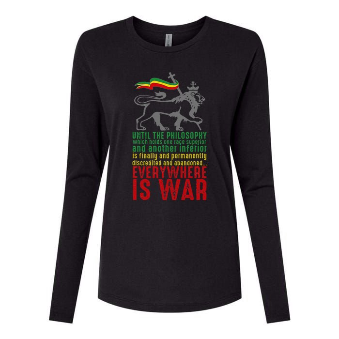 Everywhere Is War Haile Selassie Speech Judah Lion Reggae Womens Cotton Relaxed Long Sleeve T-Shirt