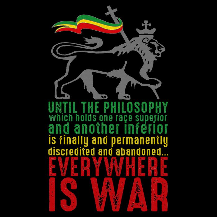 Everywhere Is War Haile Selassie Speech Judah Lion Reggae Bucket Hat