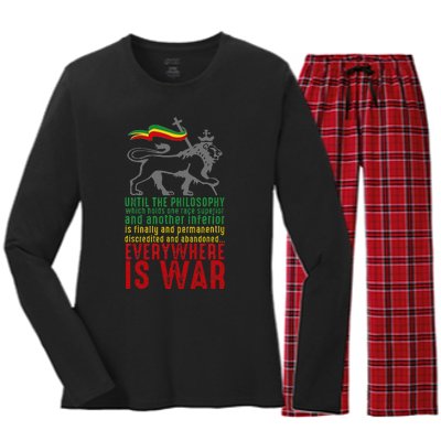 Everywhere Is War Haile Selassie Speech Judah Lion Reggae Women's Long Sleeve Flannel Pajama Set 