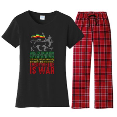 Everywhere Is War Haile Selassie Speech Judah Lion Reggae Women's Flannel Pajama Set