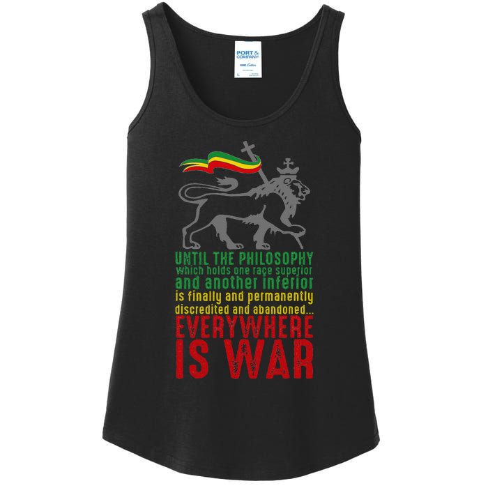 Everywhere Is War Haile Selassie Speech Judah Lion Reggae Ladies Essential Tank