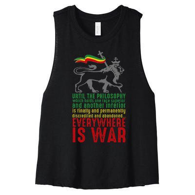 Everywhere Is War Haile Selassie Speech Judah Lion Reggae Women's Racerback Cropped Tank