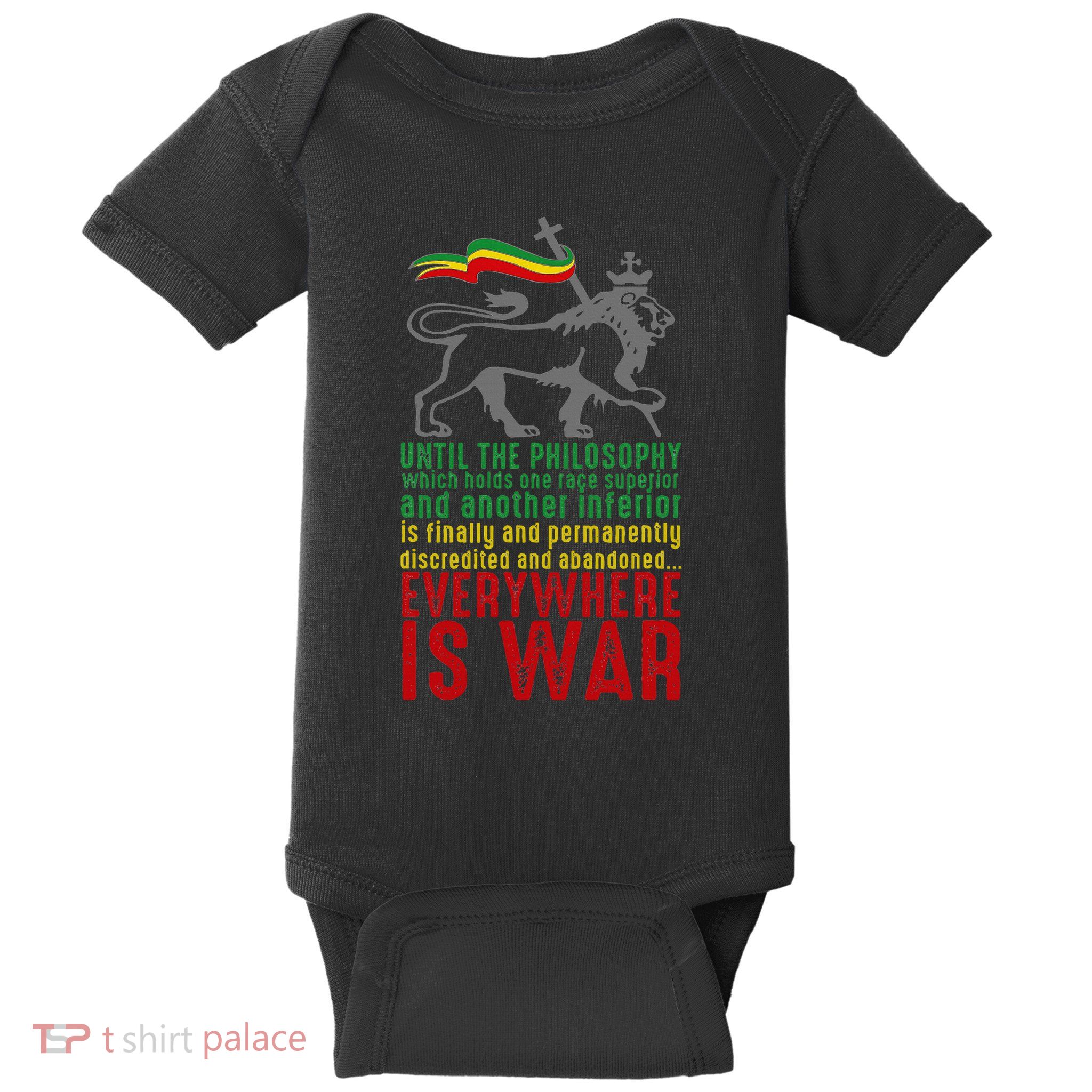 Everywhere Is War Haile Selassie Speech Judah Lion Reggae Baby Bodysuit