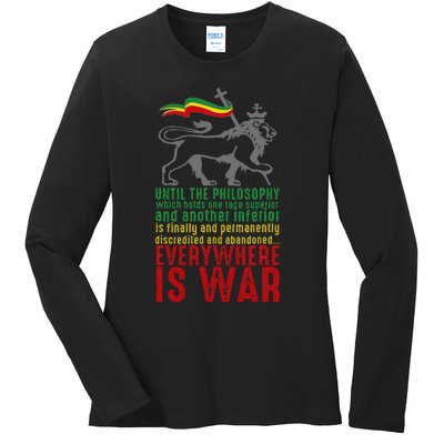 Everywhere Is War Haile Selassie Speech Judah Lion Reggae Ladies Long Sleeve Shirt