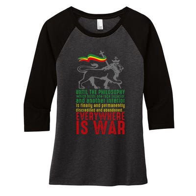 Everywhere Is War Haile Selassie Speech Judah Lion Reggae Women's Tri-Blend 3/4-Sleeve Raglan Shirt