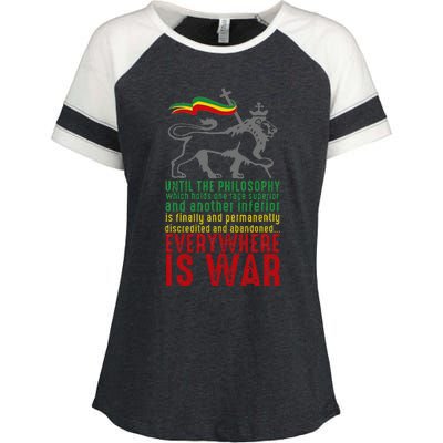 Everywhere Is War Haile Selassie Speech Judah Lion Reggae Enza Ladies Jersey Colorblock Tee