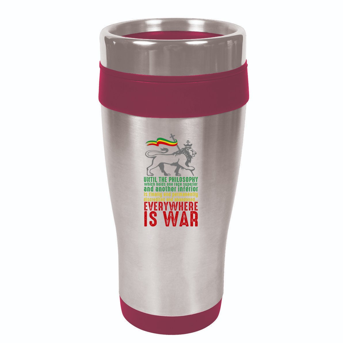 Everywhere Is War Haile Selassie Speech Judah Lion Reggae 16oz Travel Tumbler
