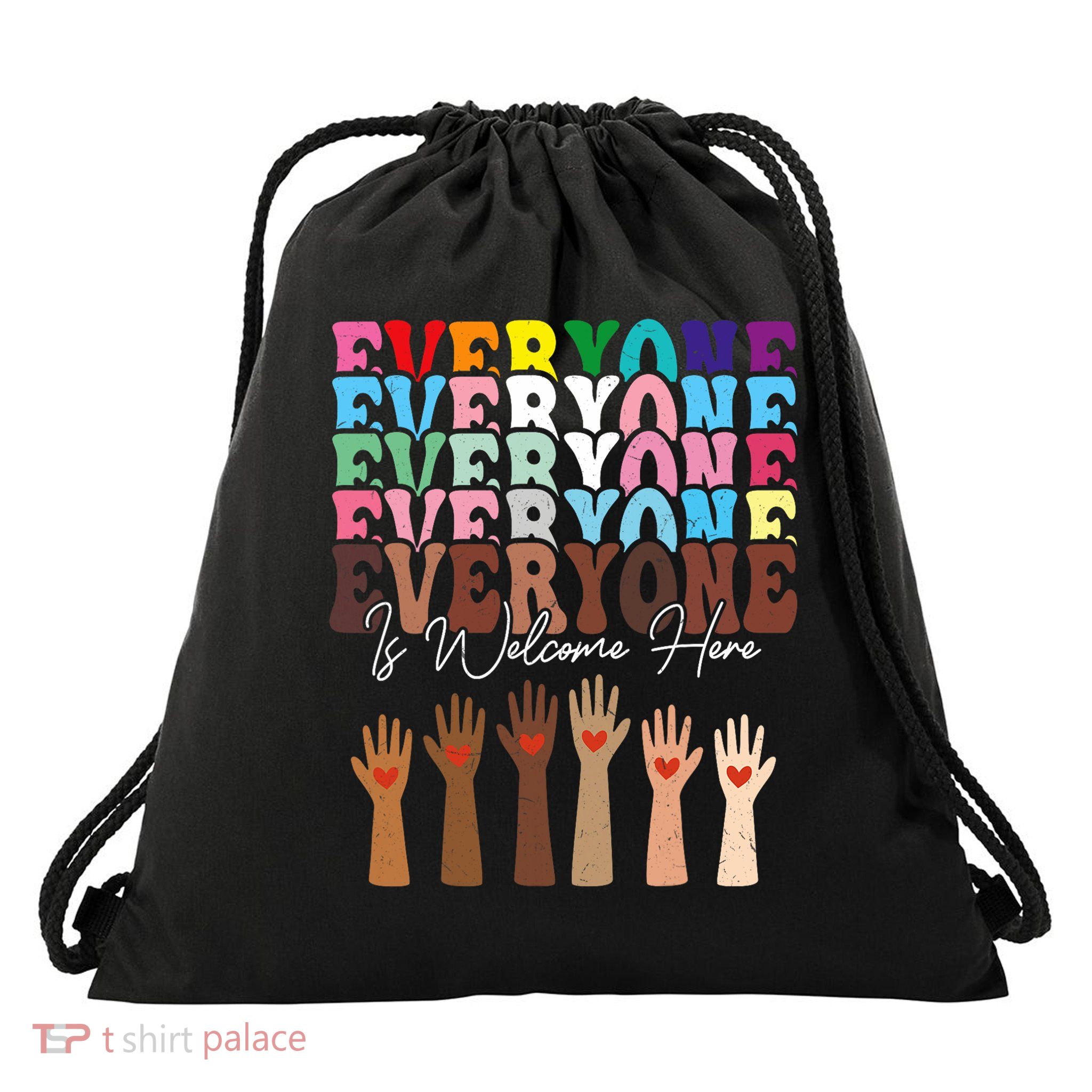 Everyone Is Welcome Here Retro Groovy Diversity Teachers Drawstring Bag