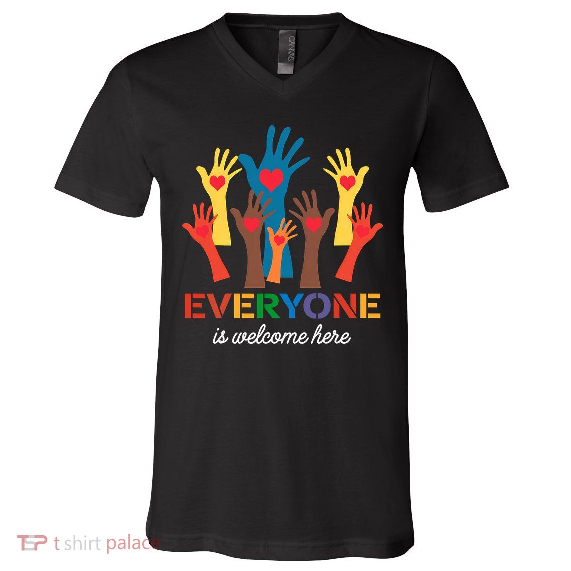 Everyone Is Welcome Here Idaho Teacher V-Neck T-Shirt