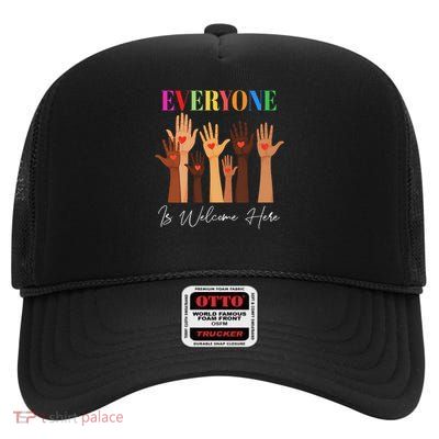 Everyone Is Welcome Here Idaho Teacher High Crown Mesh Back Trucker Hat