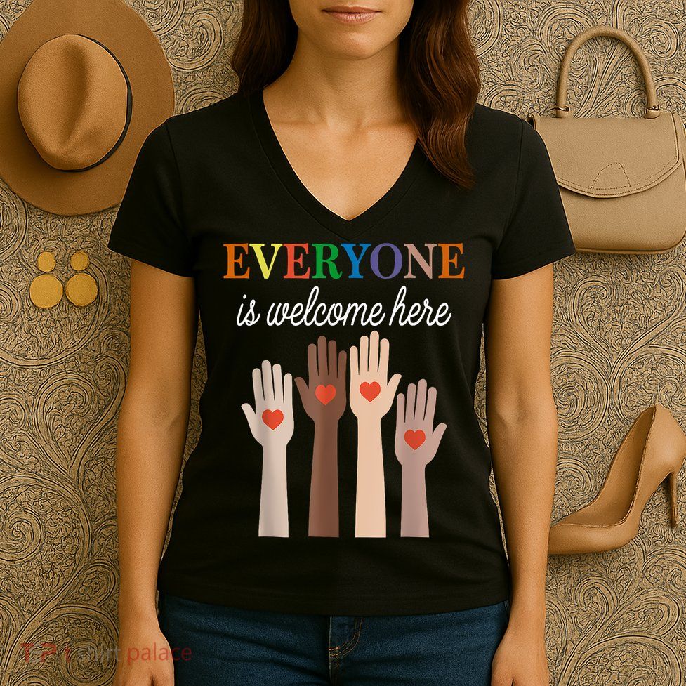 Everyone Is Welcome Here Idaho Women's V-Neck T-Shirt