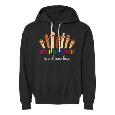 Everyone Is Welcome Here Idaho Teacher Inclusion Equality Garment-Dyed Fleece Hoodie