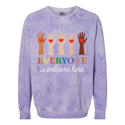 Everyone Is Welcome Here Idaho Teacher Colorblast Crewneck Sweatshirt