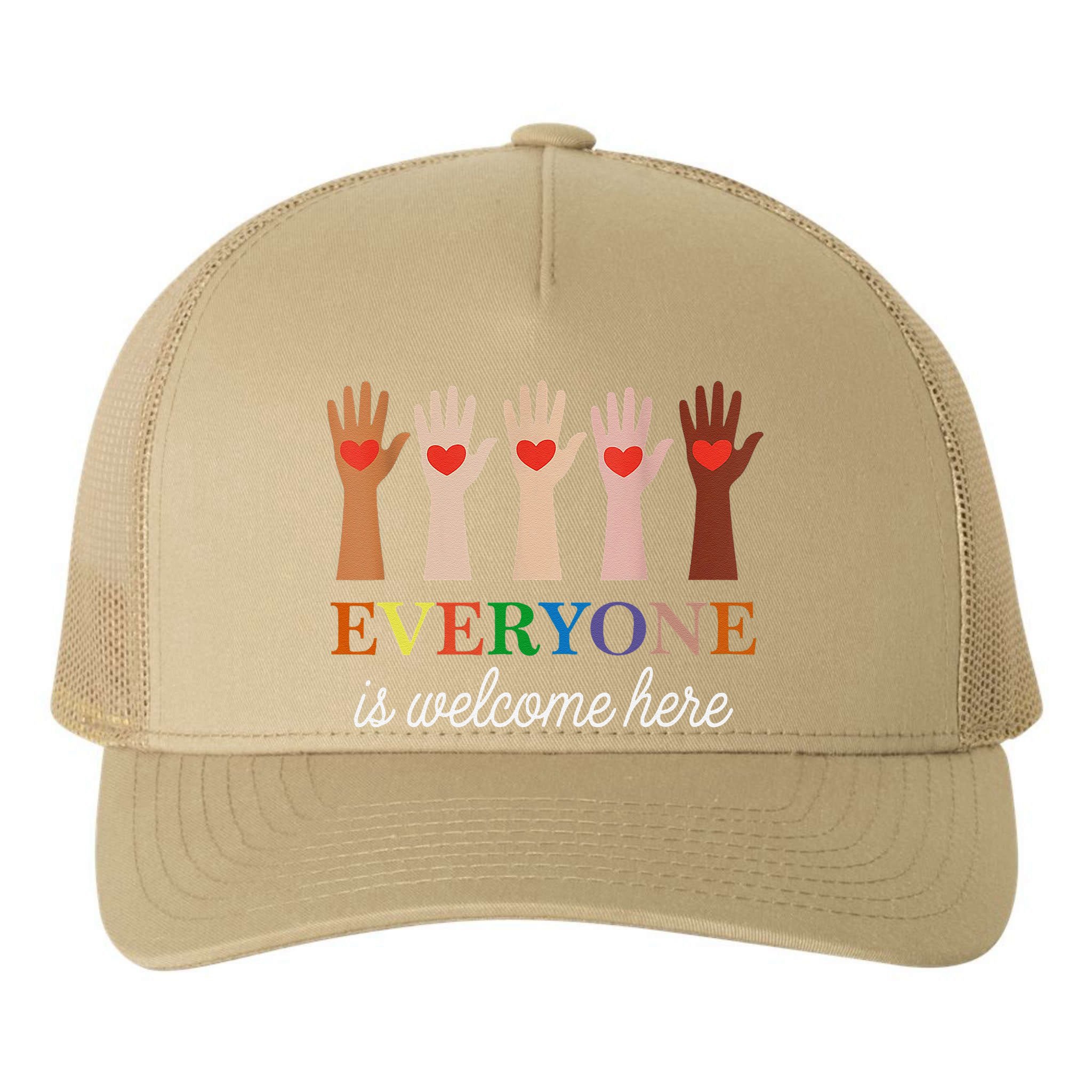 Everyone Is Welcome Here Idaho Teacher Yupoong Adult 5-Panel Trucker Hat