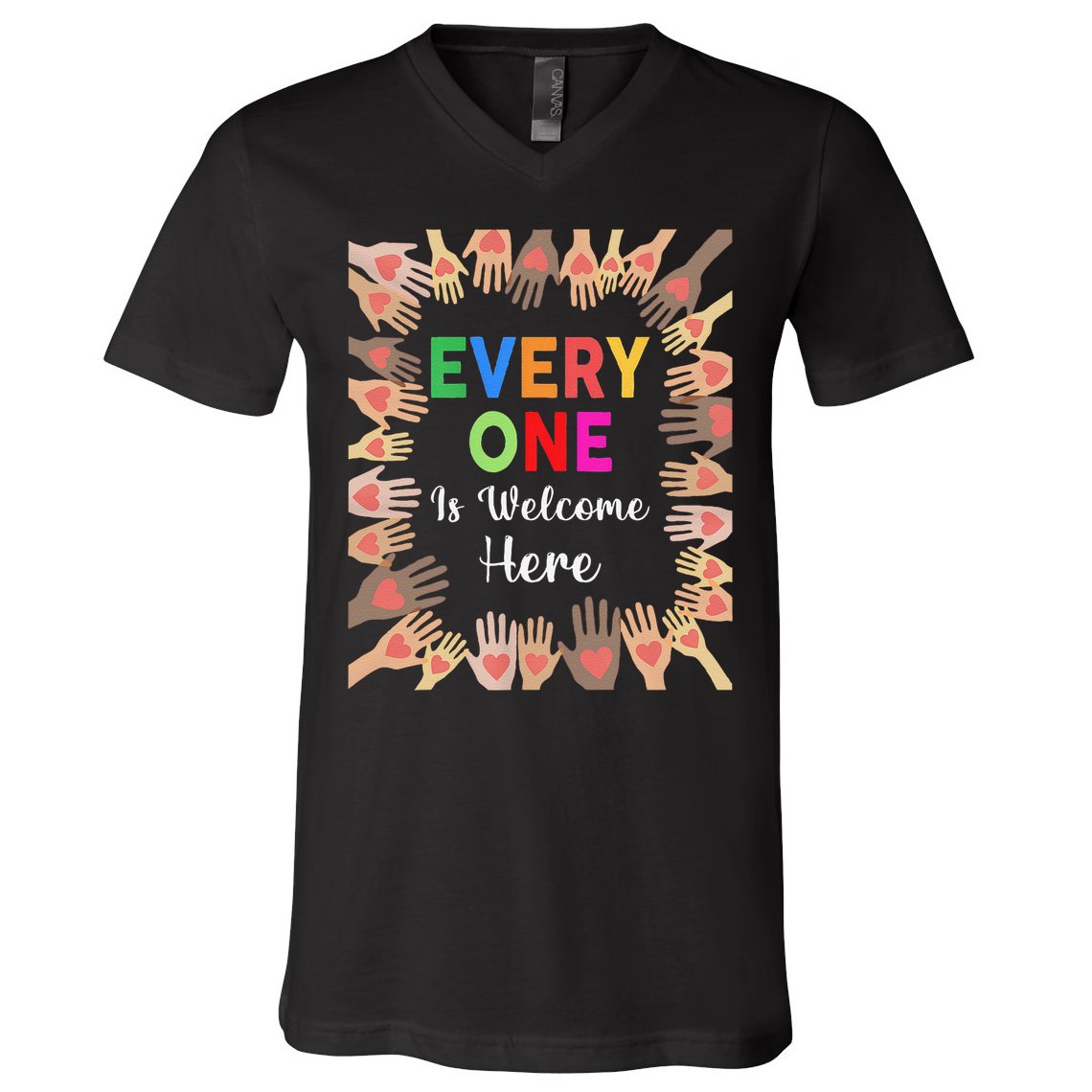 Everyone Is Welcome Here Hand Idaho Teacher V-Neck T-Shirt