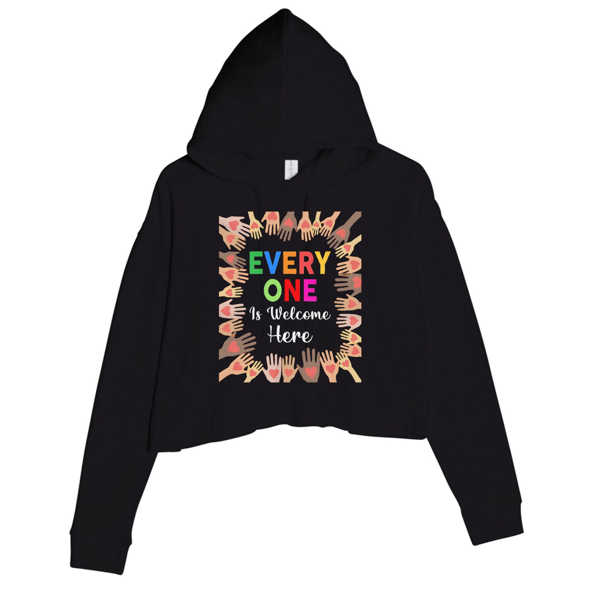 Everyone Is Welcome Here Hand Idaho Teacher Crop Fleece Hoodie