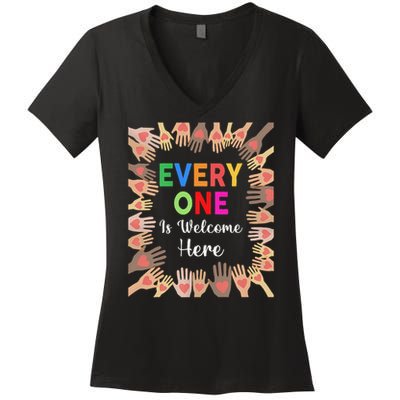 Everyone Is Welcome Here Hand Idaho Teacher Women's V-Neck T-Shirt