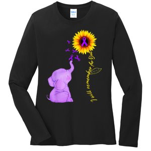 Elephant I Will Remember For You Sunflower Alzheimer Ladies Long Sleeve Shirt