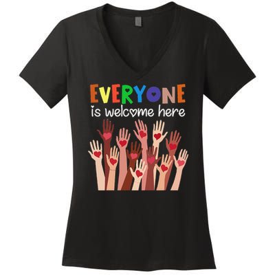 Everyone Is Welcome Here Idaho Teacher Women Women's V-Neck T-Shirt