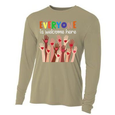 Everyone Is Welcome Here Idaho Teacher Women Cooling Performance Long Sleeve Crew