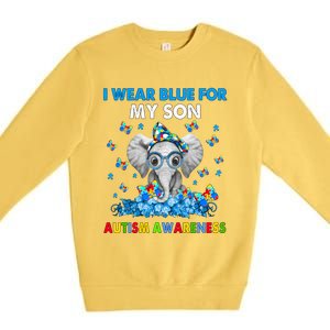 Elephant I Wear Blue For My Son Autism Awareness Cute Gift Premium Crewneck Sweatshirt