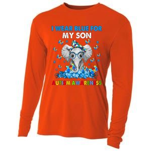 Elephant I Wear Blue For My Son Autism Awareness Cute Gift Cooling Performance Long Sleeve Crew