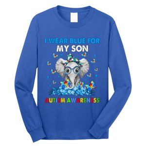 Elephant I Wear Blue For My Son Autism Awareness Cute Gift Long Sleeve Shirt