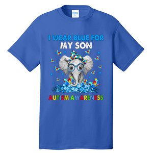 Elephant I Wear Blue For My Son Autism Awareness Cute Gift Tall T-Shirt