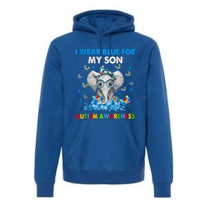 Elephant I Wear Blue For My Son Autism Awareness Cute Gift Premium Hoodie