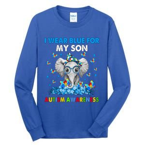 Elephant I Wear Blue For My Son Autism Awareness Cute Gift Tall Long Sleeve T-Shirt