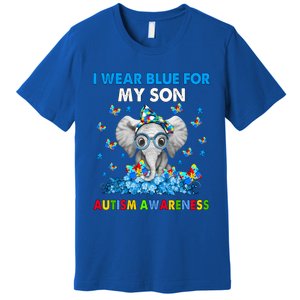 Elephant I Wear Blue For My Son Autism Awareness Cute Gift Premium T-Shirt