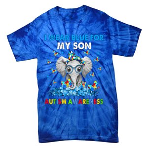 Elephant I Wear Blue For My Son Autism Awareness Cute Gift Tie-Dye T-Shirt