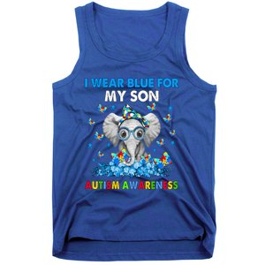 Elephant I Wear Blue For My Son Autism Awareness Cute Gift Tank Top