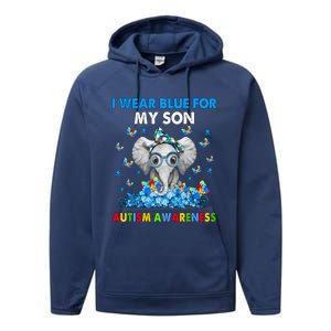 Elephant I Wear Blue For My Son Autism Awareness Cute Gift Performance Fleece Hoodie