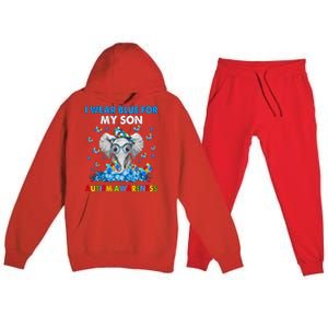 Elephant I Wear Blue For My Son Autism Awareness Cute Gift Premium Hooded Sweatsuit Set