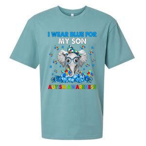 Elephant I Wear Blue For My Son Autism Awareness Cute Gift Sueded Cloud Jersey T-Shirt