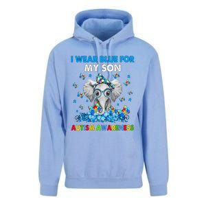 Elephant I Wear Blue For My Son Autism Awareness Cute Gift Unisex Surf Hoodie