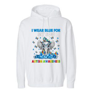 Elephant I Wear Blue For My Son Autism Awareness Cute Gift Garment-Dyed Fleece Hoodie